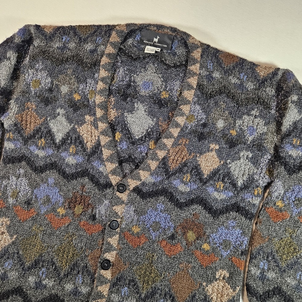 Vintage Peruvian Connection Cardigan‎ Sweater Unisex M 100% Alpaca Rare Intrasia